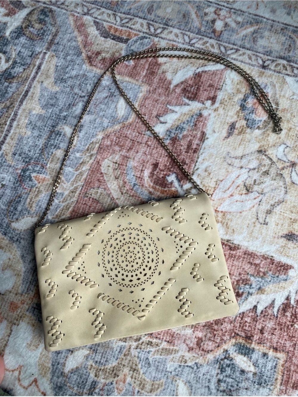 Free People Cream Laser-Cut Crossbody with Gold Chain